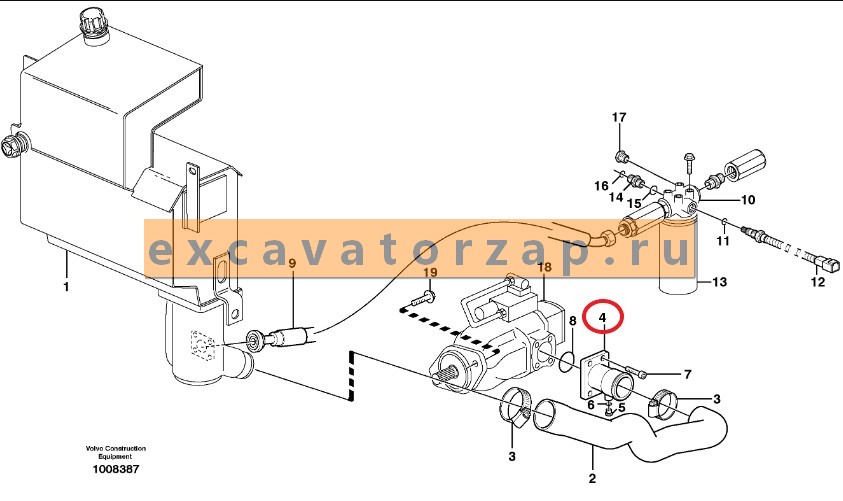 Патрубок VOE11885026 (фланец для г/насоса) экскаватора погрузчика Volvo BL61, BL71