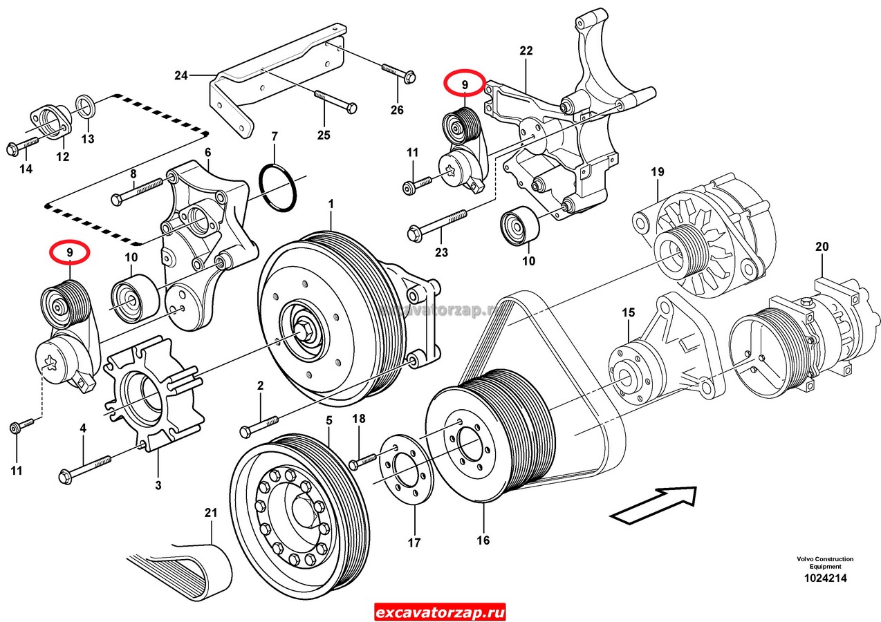 Натяжитель ремня VOE21155561 экскаватора Volvo EC330, EC360, EC460